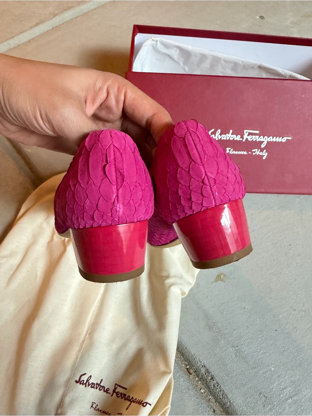 Salvatore Ferragamo Hot Pink Python Vara Bow Flats w/ Box & Dust Bag size5B - Picture 5 of 7